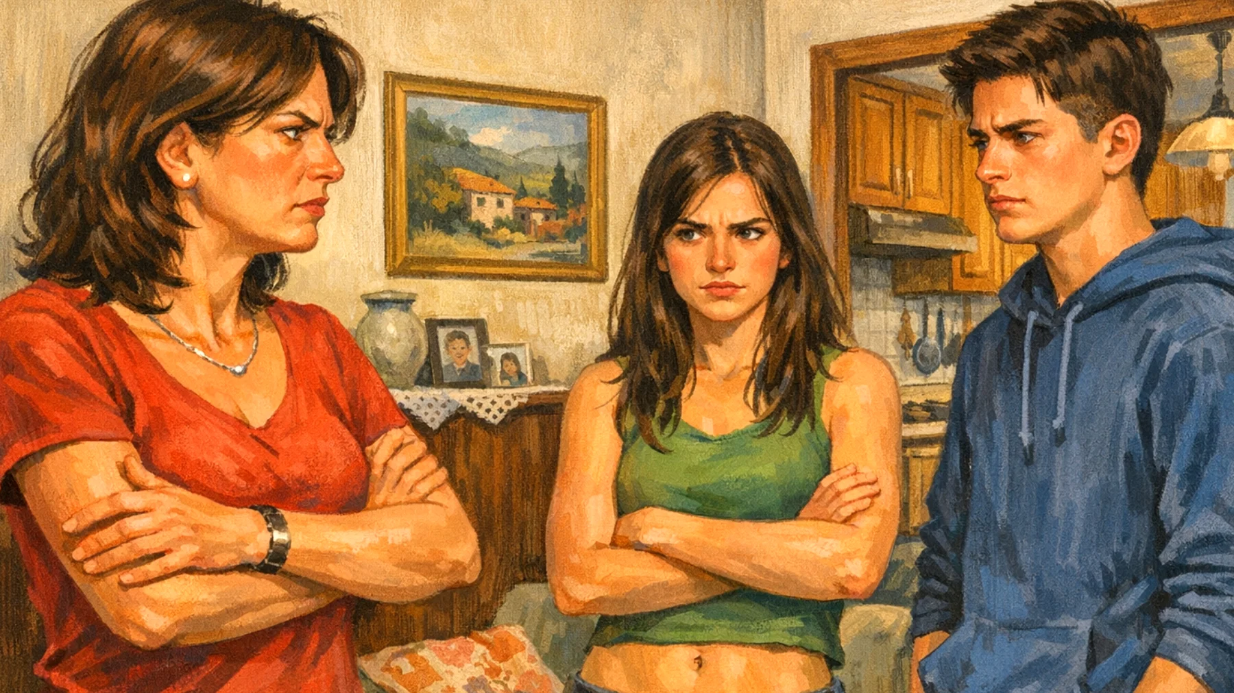 Una mamma fatica a stabilire e far rispettare regole chiare con i suoi figli adolescenti, che contestano continuamente limiti e orari, generando conflitti quotidiani e mettendo in discussione la sua autorità genitoriale"